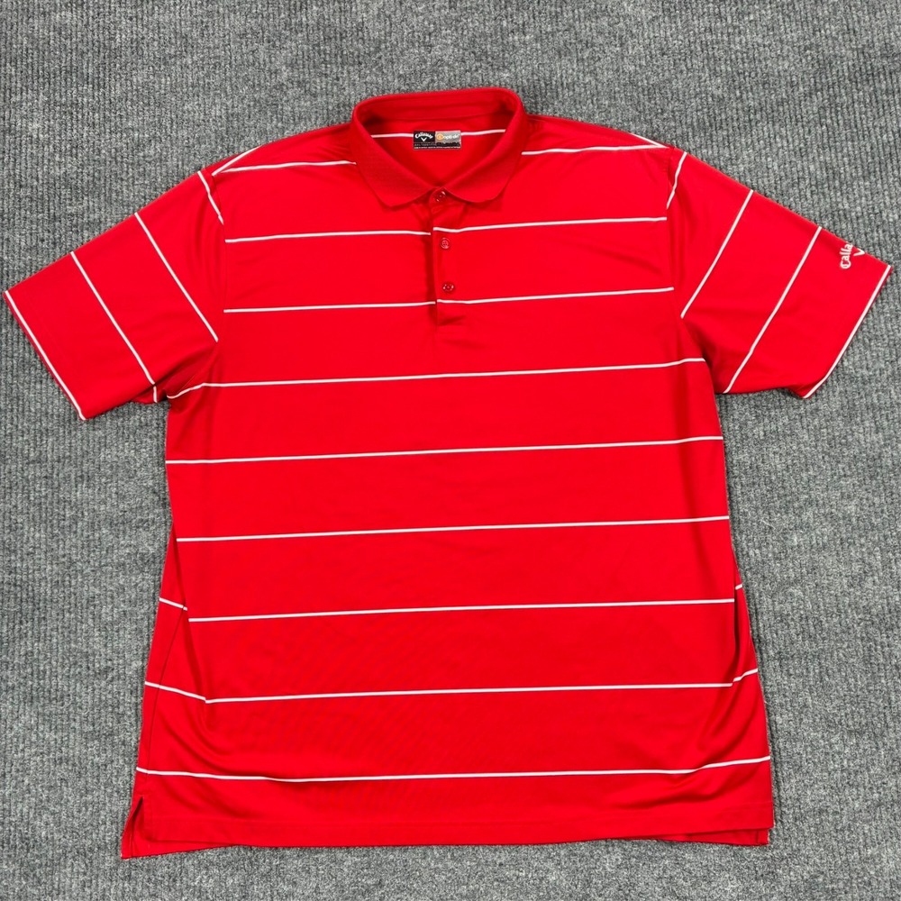 Callaway Opti-Dri Mens Polo Shirt Size 2XL Red Striped Short Sleeve Casual